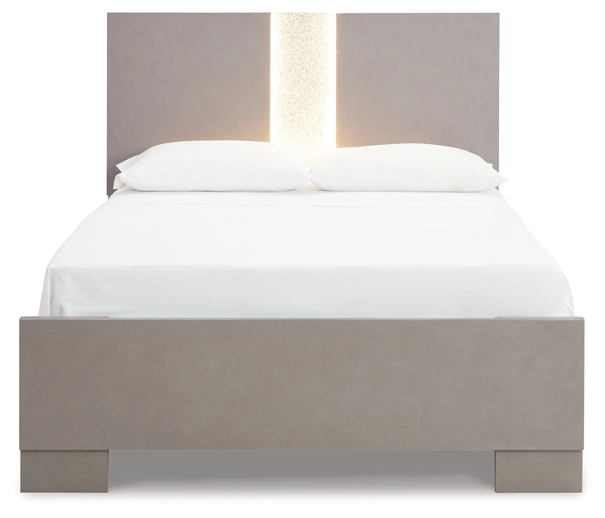 Surancha Queen Panel Bed with Mirrored Dresser and Chest in Gray