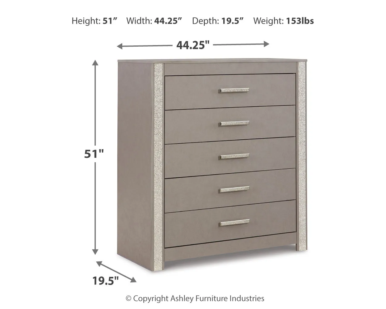 Surancha Queen Panel Bed with Mirrored Dresser and Chest in Gray