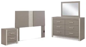 Surancha Queen/Full Panel Headboard with Mirrored Dresser and Nightstand in Gray