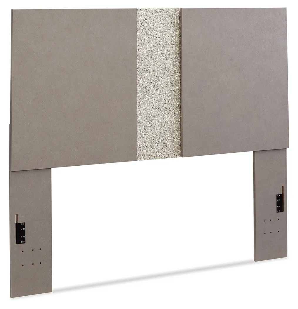 Surancha Queen/Full Panel Headboard with Mirrored Dresser and Nightstand in Gray
