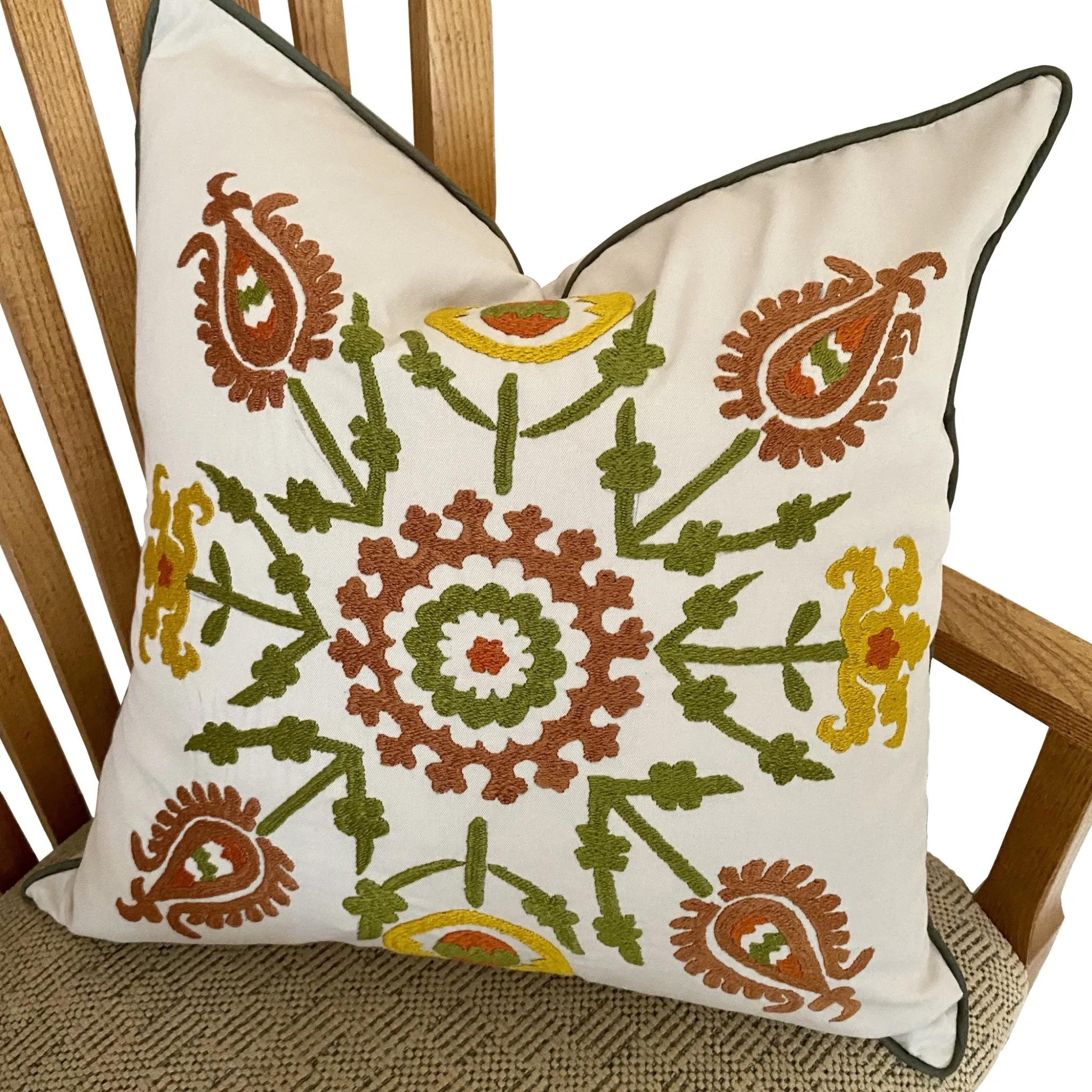 Suzani Hand Embroidered "Eastern Star" Pillow Cover from Tajikistan