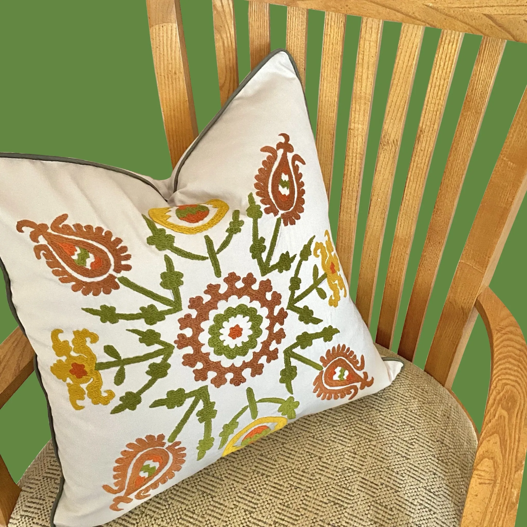Suzani Hand Embroidered "Eastern Star" Pillow Cover from Tajikistan