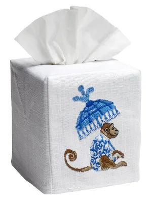 Tissue Box Cover, Monkey and Umbrella (Blue)