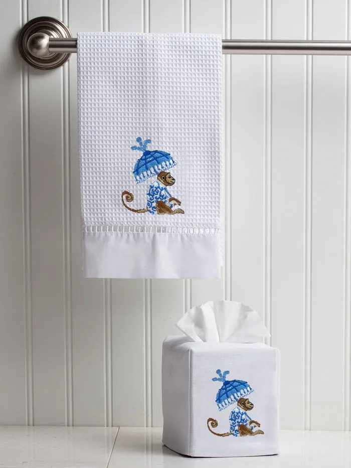 Tissue Box Cover, Monkey and Umbrella (Blue)