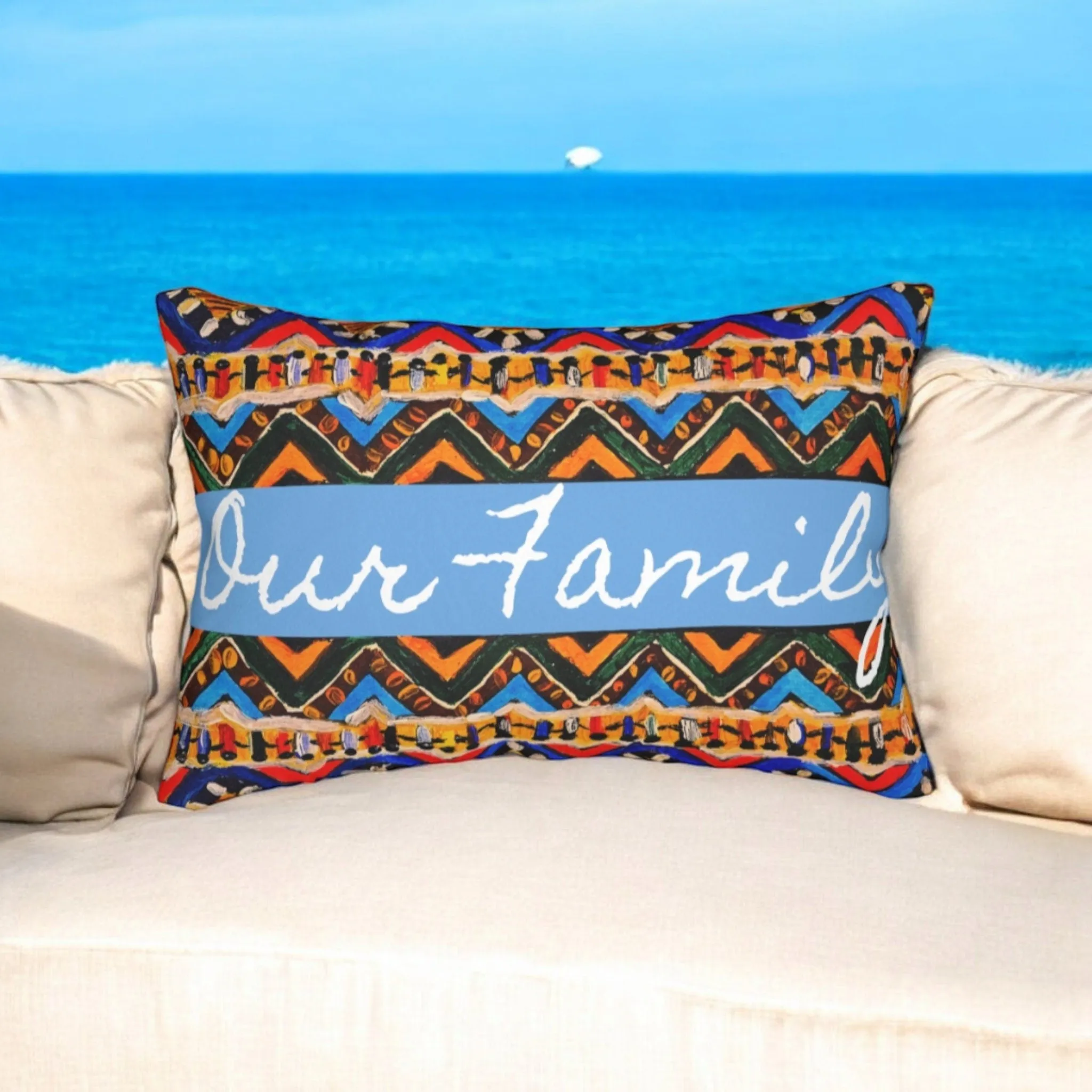 Tribal-Inspired Handcrafted Lumbar Pillow, Boho- Chic designed, Stylish Sofa Accessory