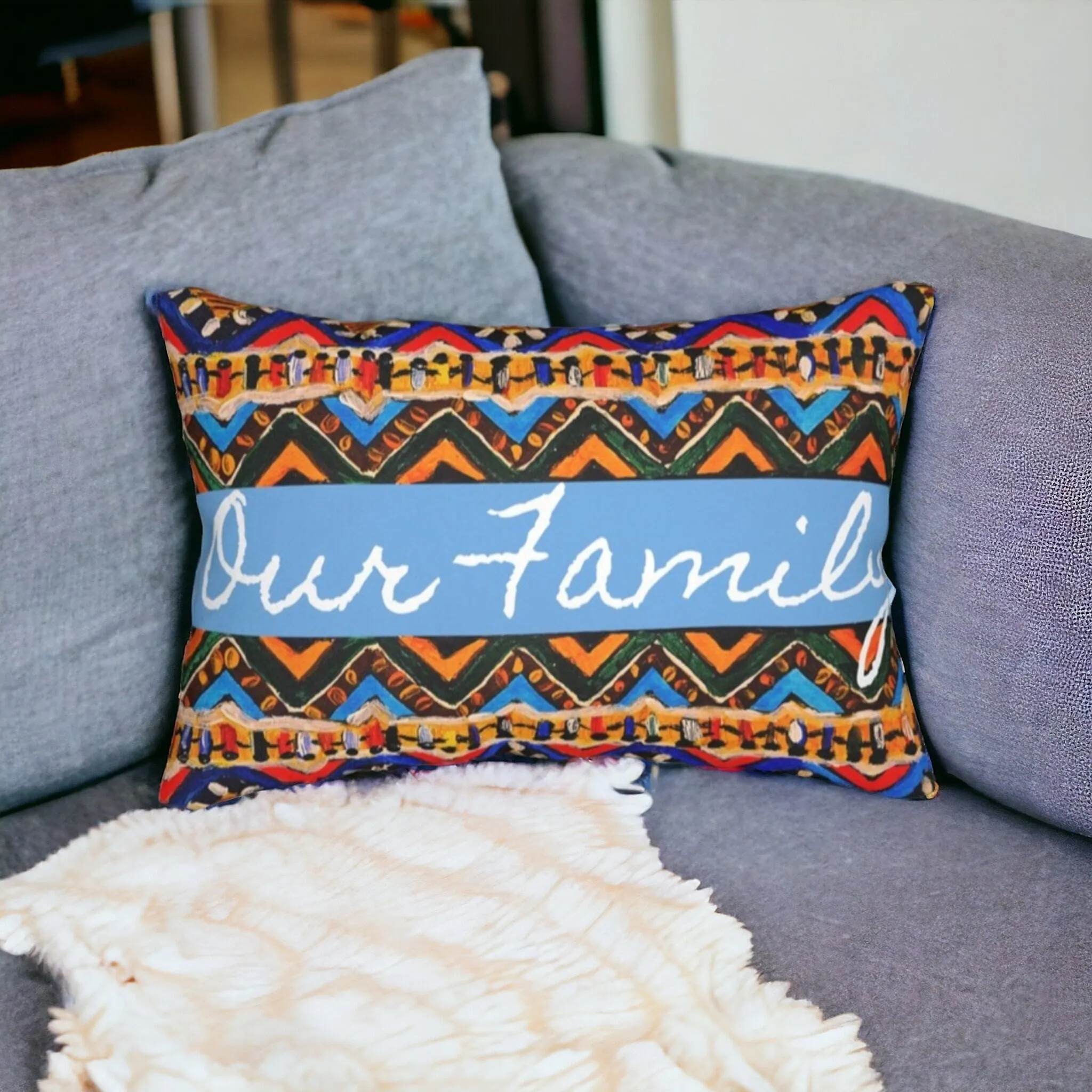 Tribal-Inspired Handcrafted Lumbar Pillow, Boho- Chic designed, Stylish Sofa Accessory