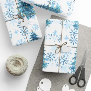 Winter Wonderland Wrapping Paper : Blue Christmas Tree and Snowflake Holiday Gift Wrap, Premium Eco-Friendly Design