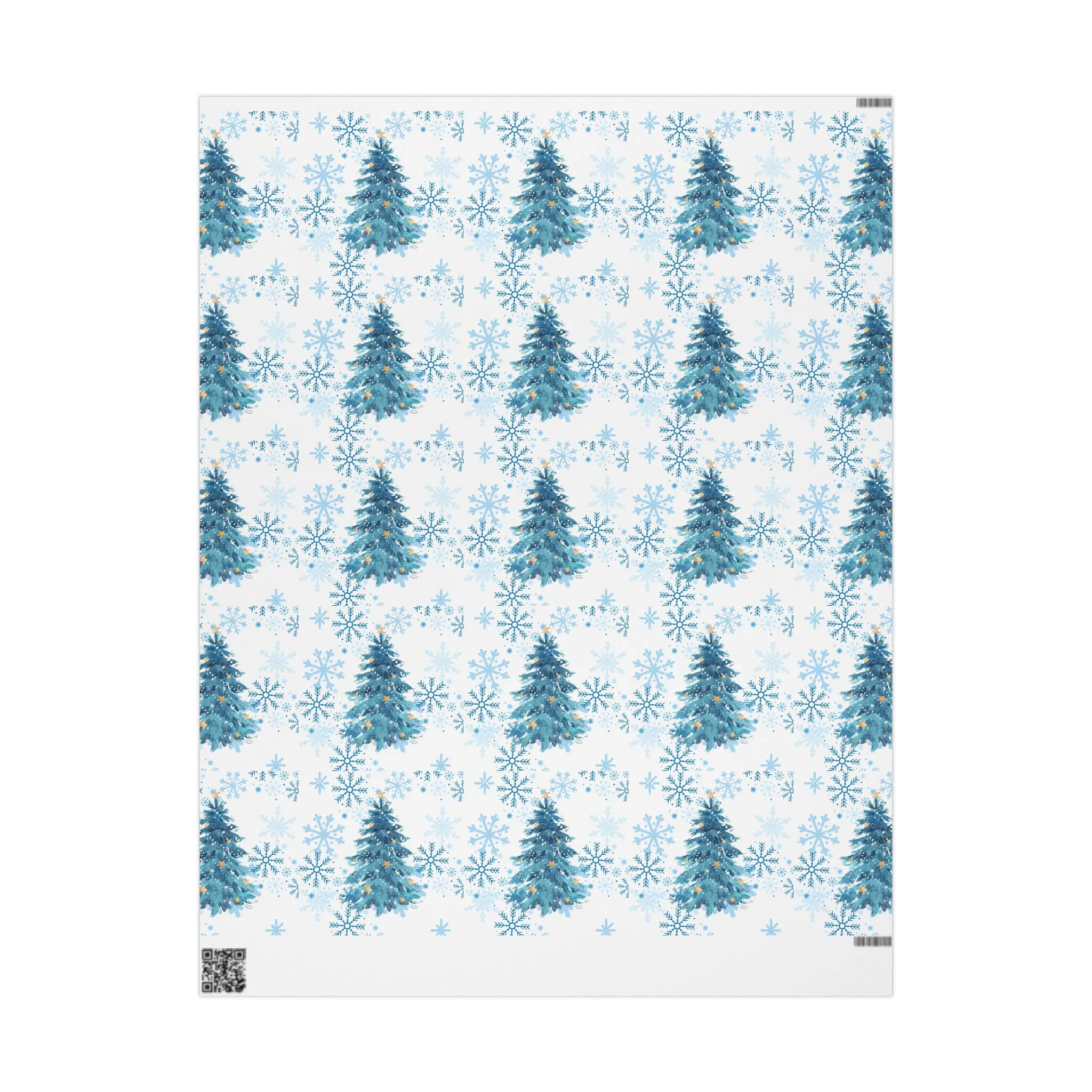 Winter Wonderland Wrapping Paper : Blue Christmas Tree and Snowflake Holiday Gift Wrap, Premium Eco-Friendly Design