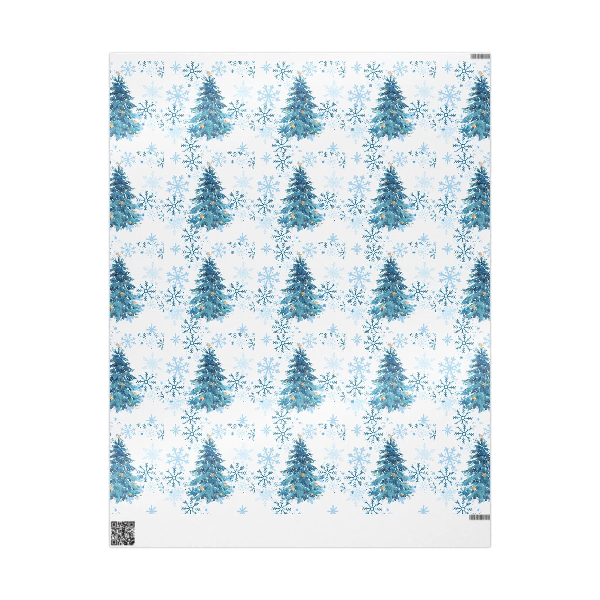 Winter Wonderland Wrapping Paper : Blue Christmas Tree and Snowflake Holiday Gift Wrap, Premium Eco-Friendly Design