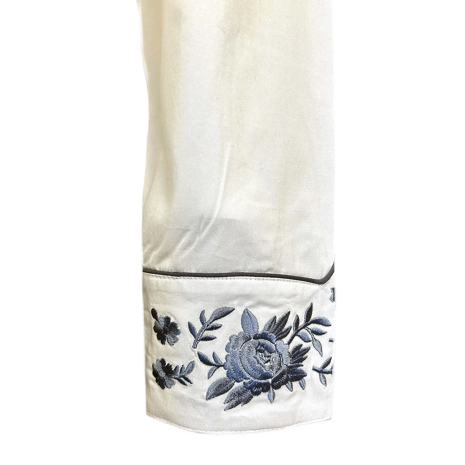 Women's Vintage Ivory Cascading Floral Embroidery Western Shirt