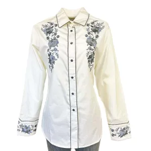 Women's Vintage Ivory Cascading Floral Embroidery Western Shirt