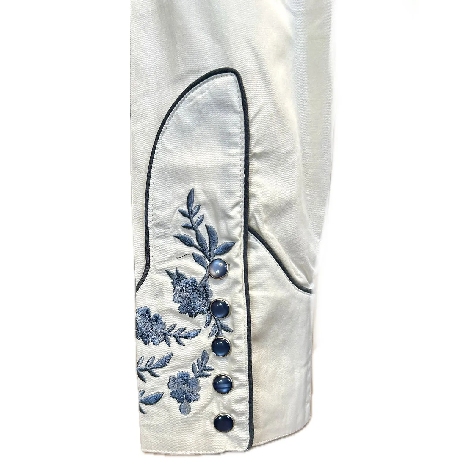Women's Vintage Ivory Cascading Floral Embroidery Western Shirt