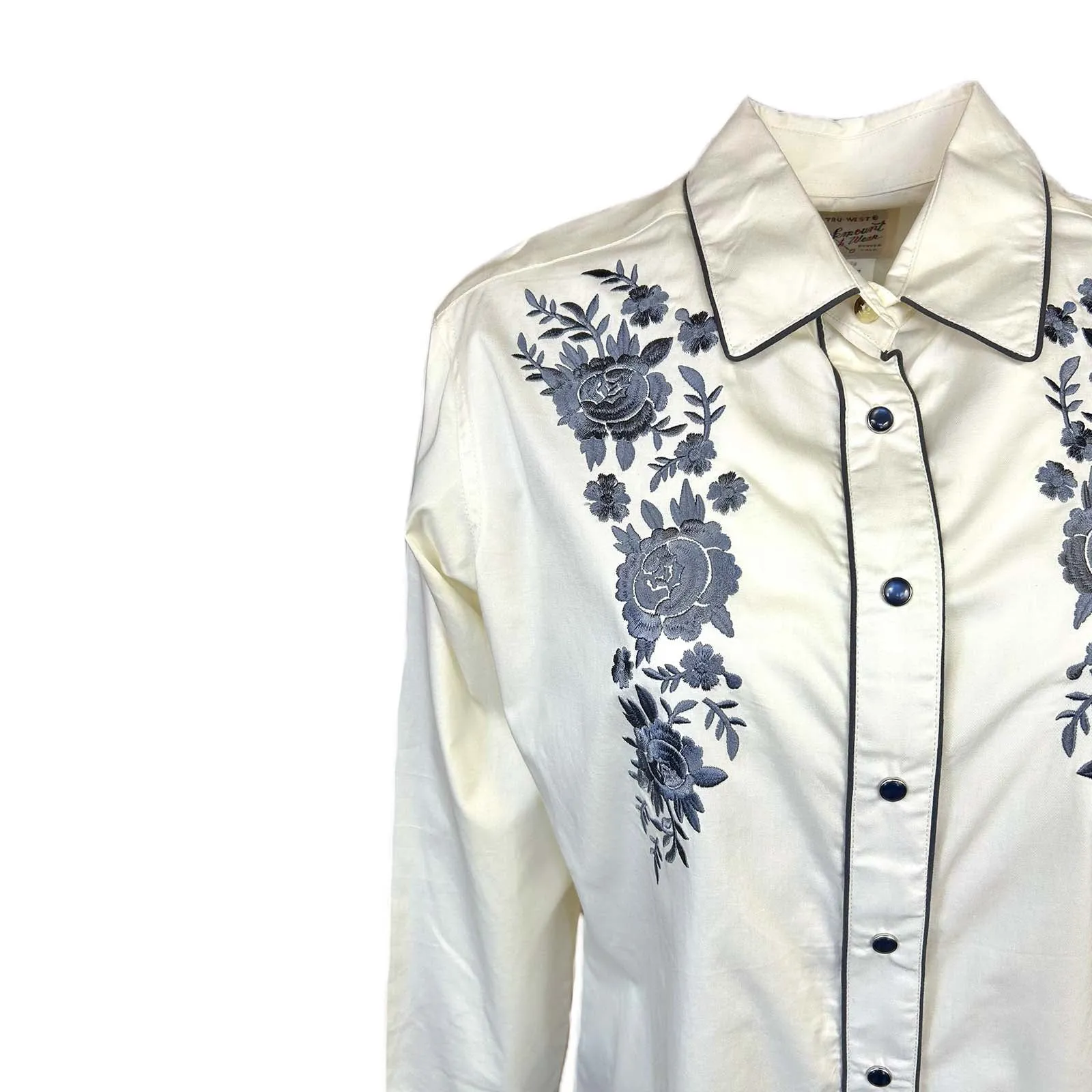 Women's Vintage Ivory Cascading Floral Embroidery Western Shirt
