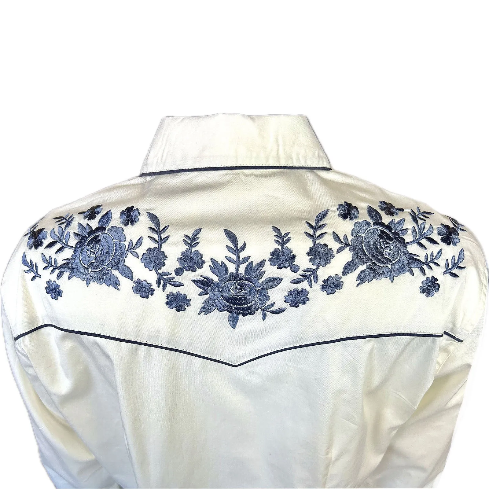 Women's Vintage Ivory Cascading Floral Embroidery Western Shirt