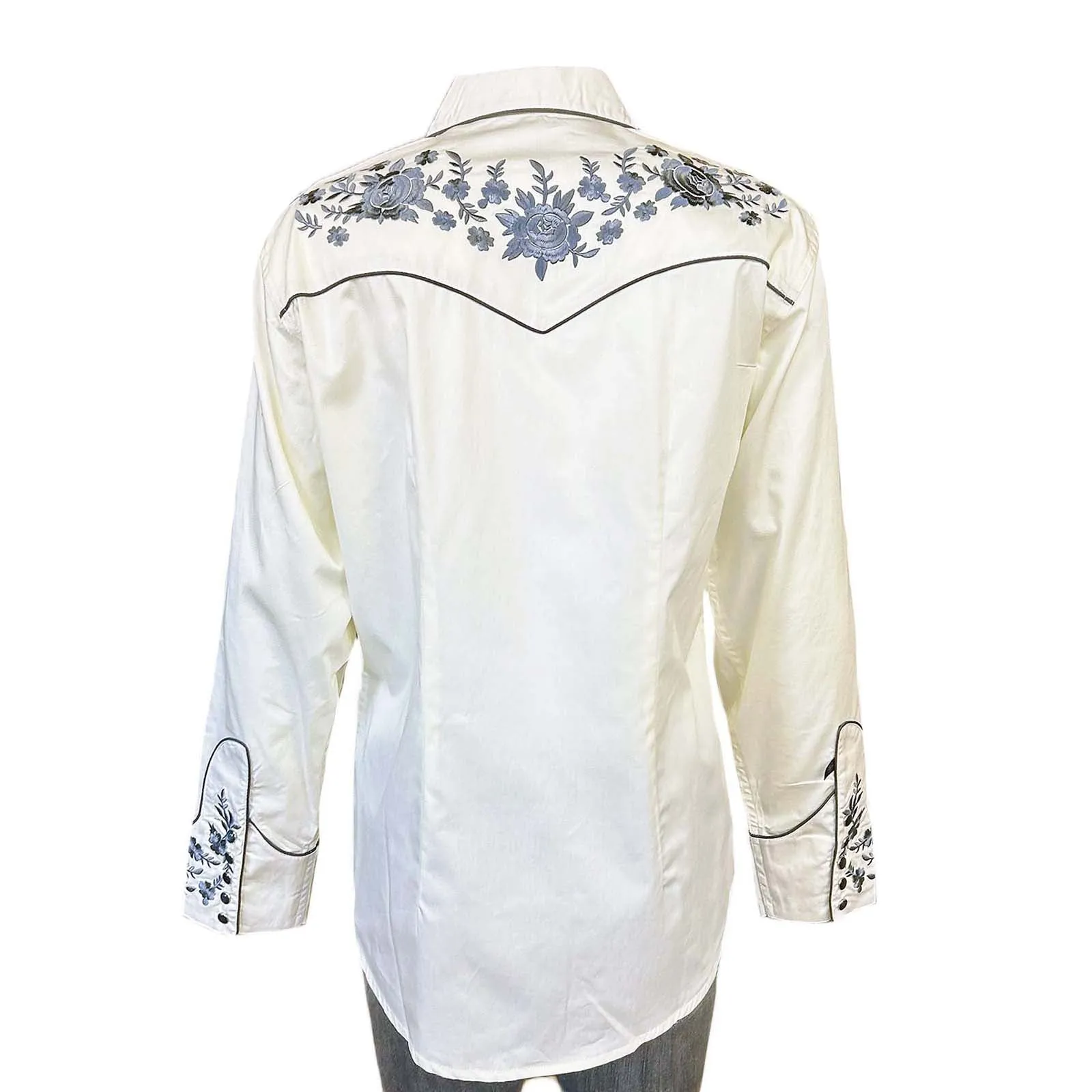 Women's Vintage Ivory Cascading Floral Embroidery Western Shirt