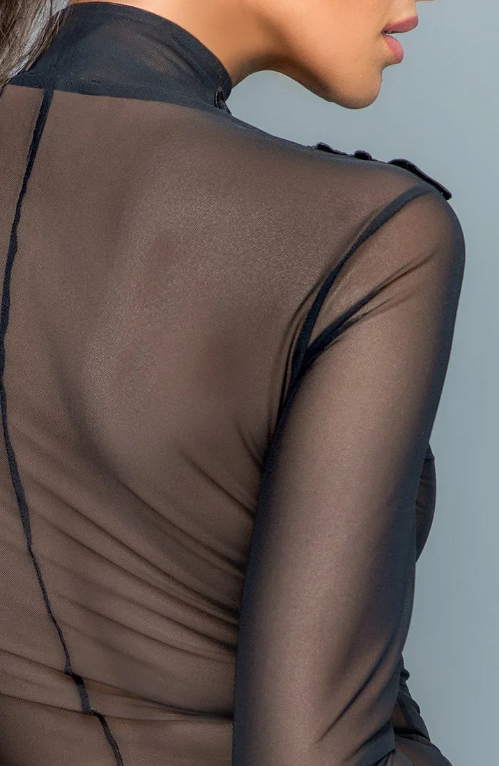 Zipped sheer mesh bodysuit with embroidery - Your Prerogative